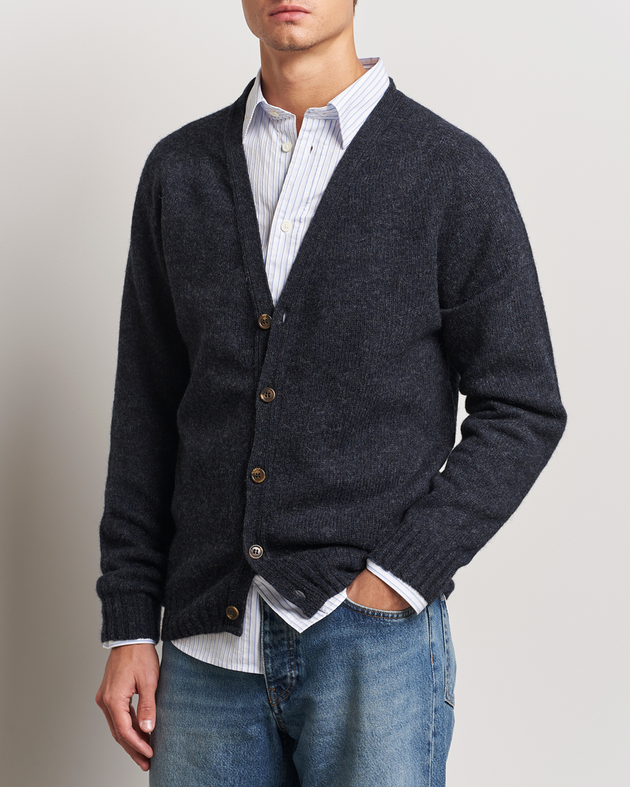 Men |  | Harley Of Scotland | Supersoft Lambswool Cardigan Charcoal