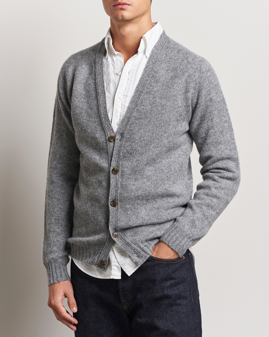 Men |  | Harley Of Scotland | Supersoft Lambswool Cardigan Medium Grey