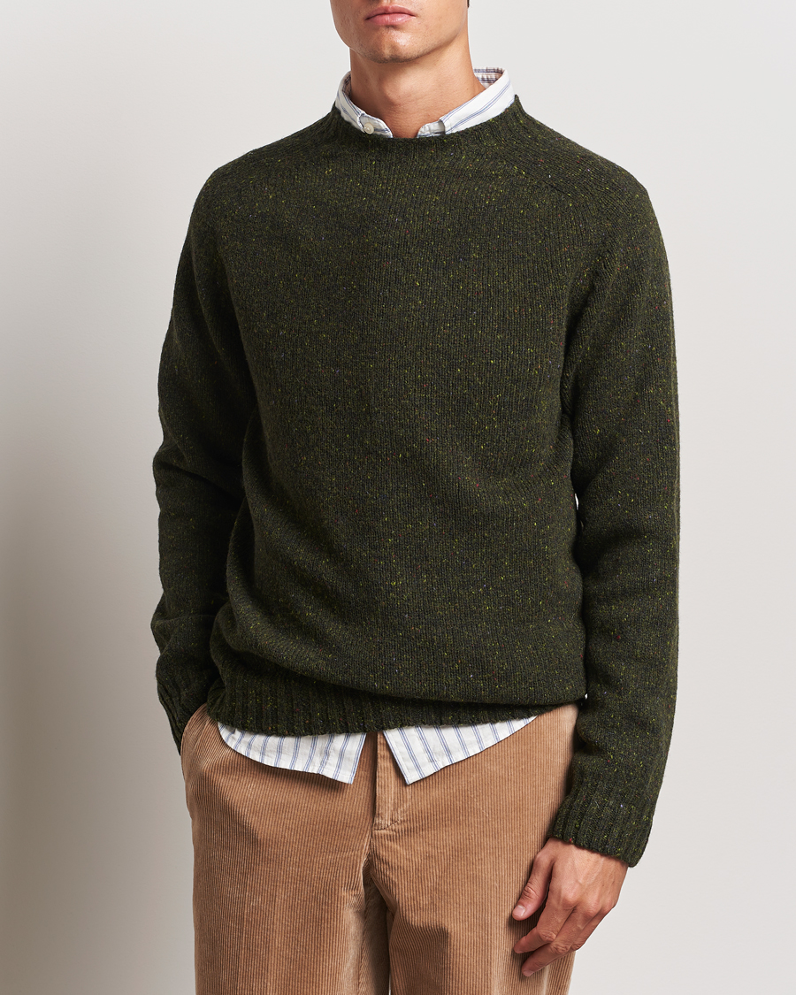 Men | Knitted Jumpers | Harley Of Scotland | Donegal Wool Crewneck Harris Green