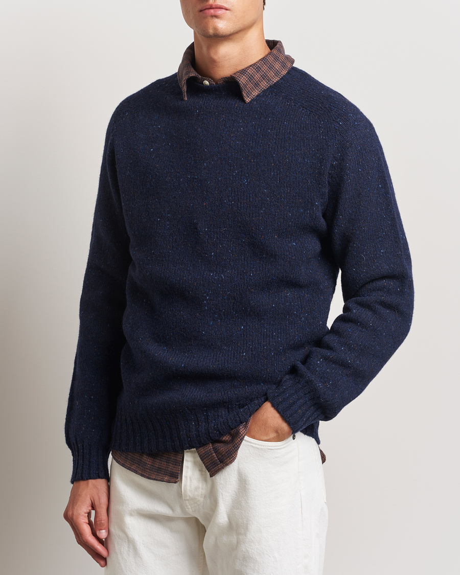 Men | Harley Of Scotland | Harley Of Scotland | Donegal Wool Crewneck Jura Blue