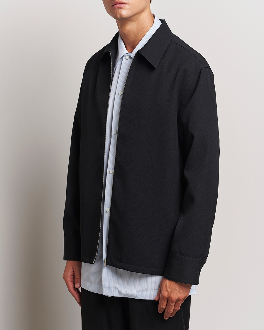 Men | Overshirts | Jil Sander | Wool Gabardine Zip Shirt Black