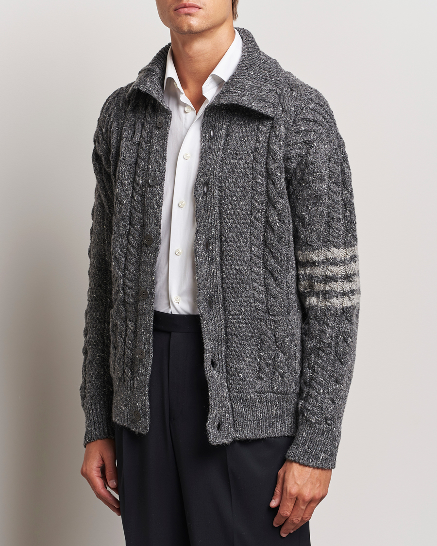 Men |  | Thom Browne | Donegal Cable Cardigan Medium Grey