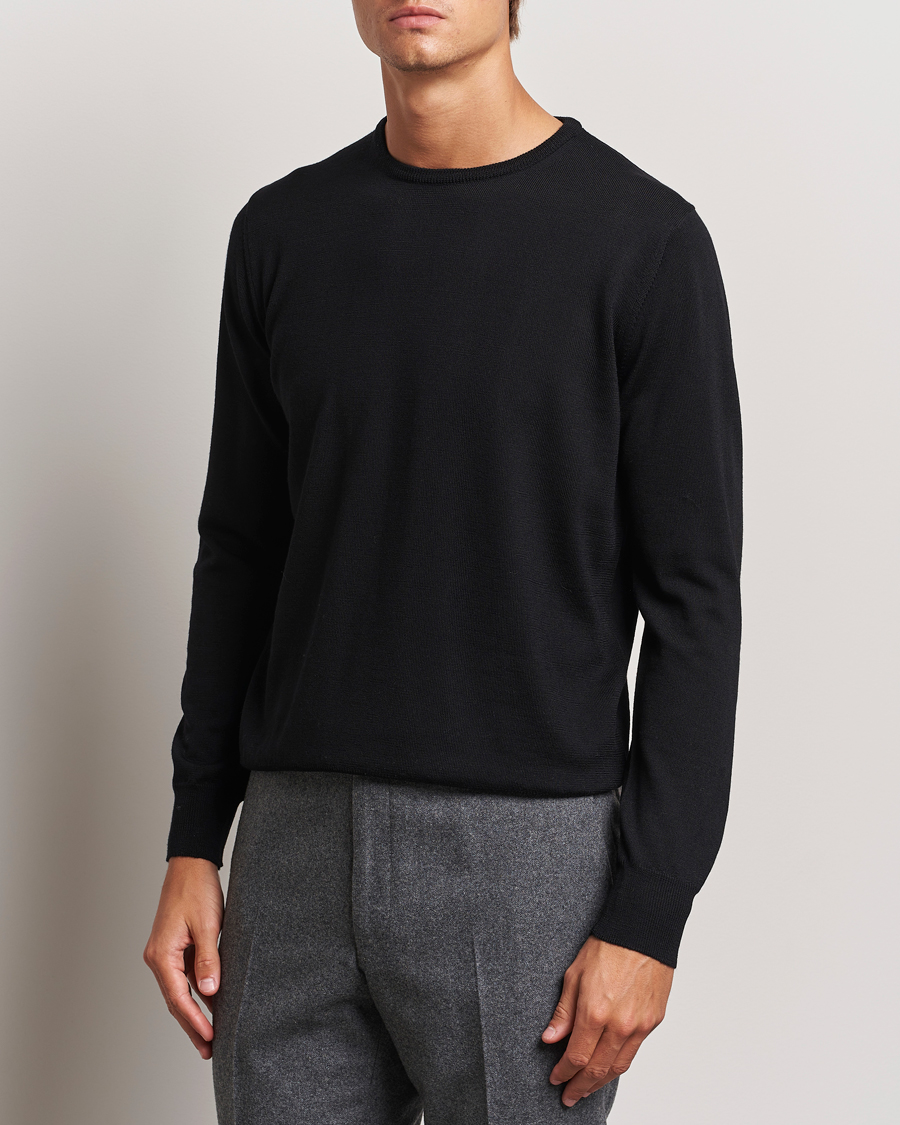 Men | Sweaters & Knitwear | Morgano | Extra Fine Merino Wool Crewneck Black