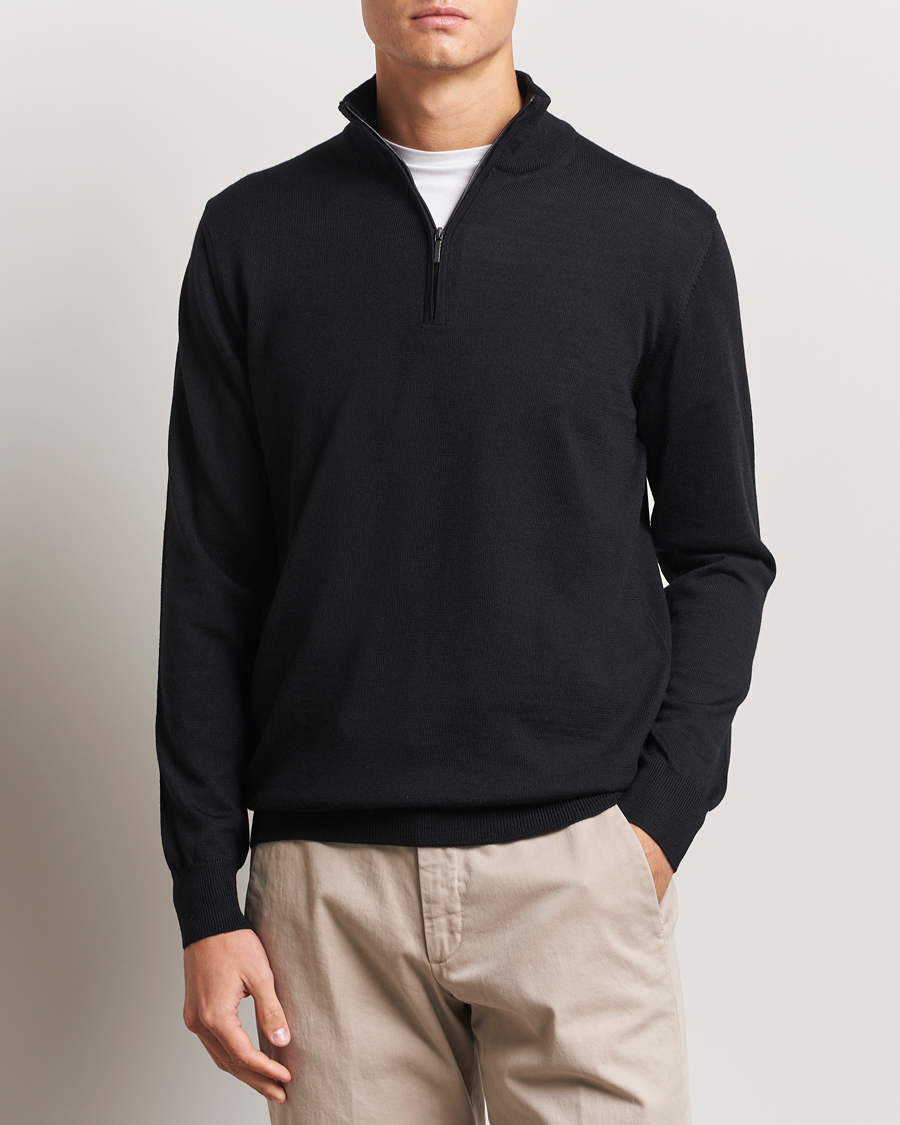 Men |  | Morgano | Extra Fine Merino Wool Half-Zip Black