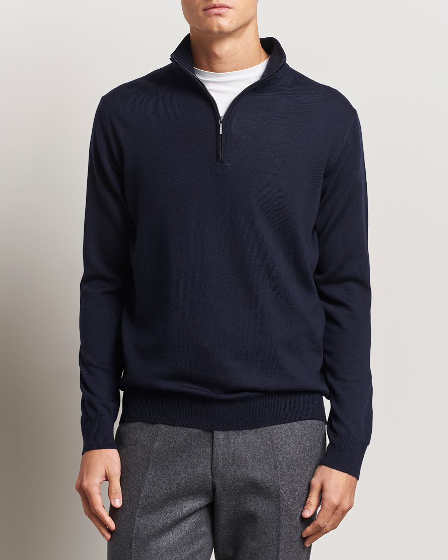 Men |  | Morgano | Extra Fine Merino Wool Half-Zip Navy