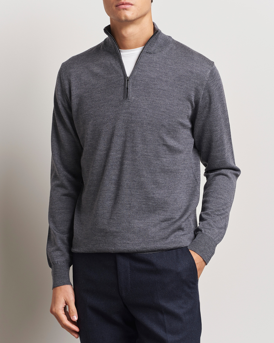 Men |  | Morgano | Extra Fine Merino Wool Half-Zip Mid Grey