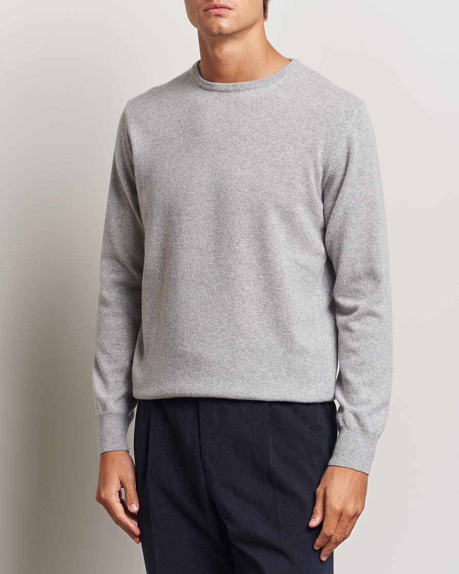 Men | Crew Neck Jumpers | Morgano | Wool/Cashmere Crewneck Mid Grey