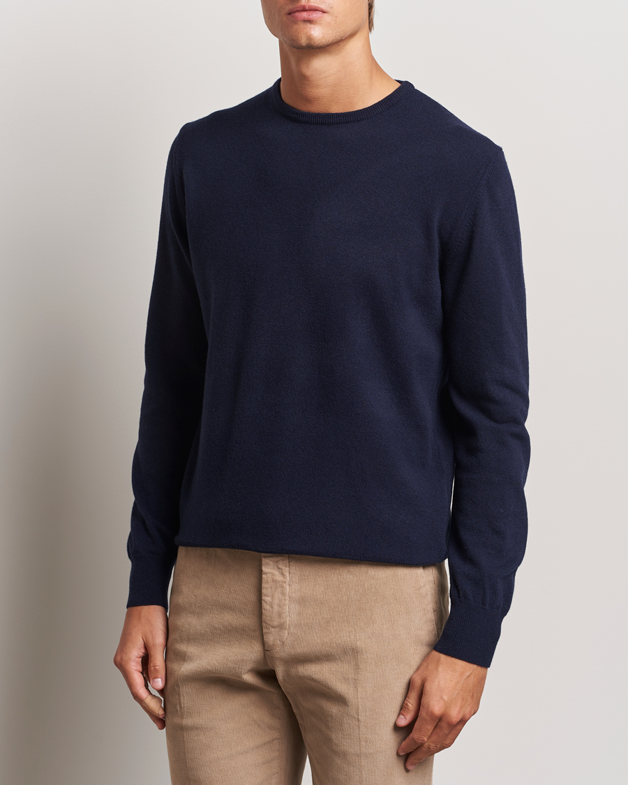 Men | Crew Neck Jumpers | Morgano | Wool/Cashmere Crewneck Navy