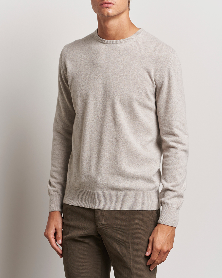 Men | Crew Neck Jumpers | Morgano | Wool/Cashmere Crewneck Beige