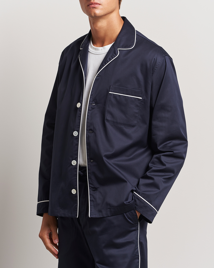 Men | Pyjama Tops | Tekla | Sateen Pyjama Shirt Chelsea Navy