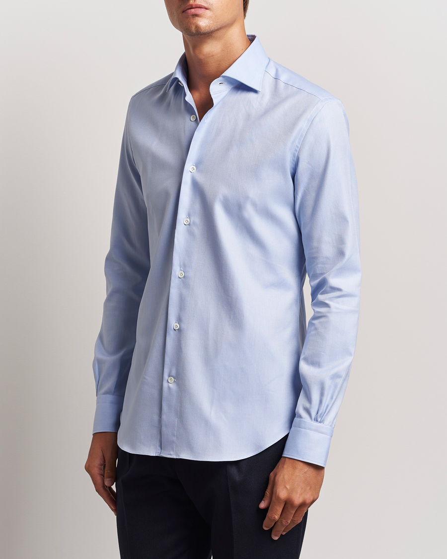 Men |  | Mazzarelli | Soft Oxford Cut Away Shirt Light Blue