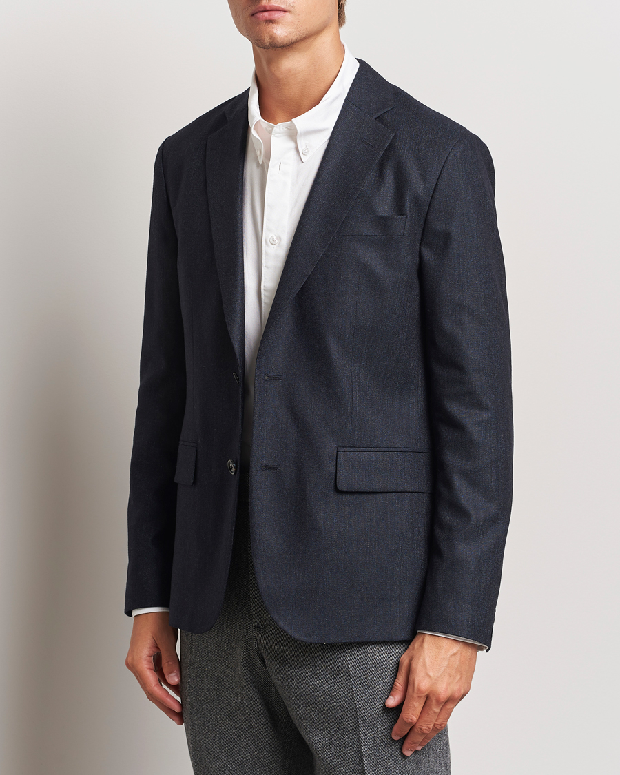 Men | Wool Blazers | J.Lindeberg | Elton Unlined Cash Stretch Flannel Blazer Navy