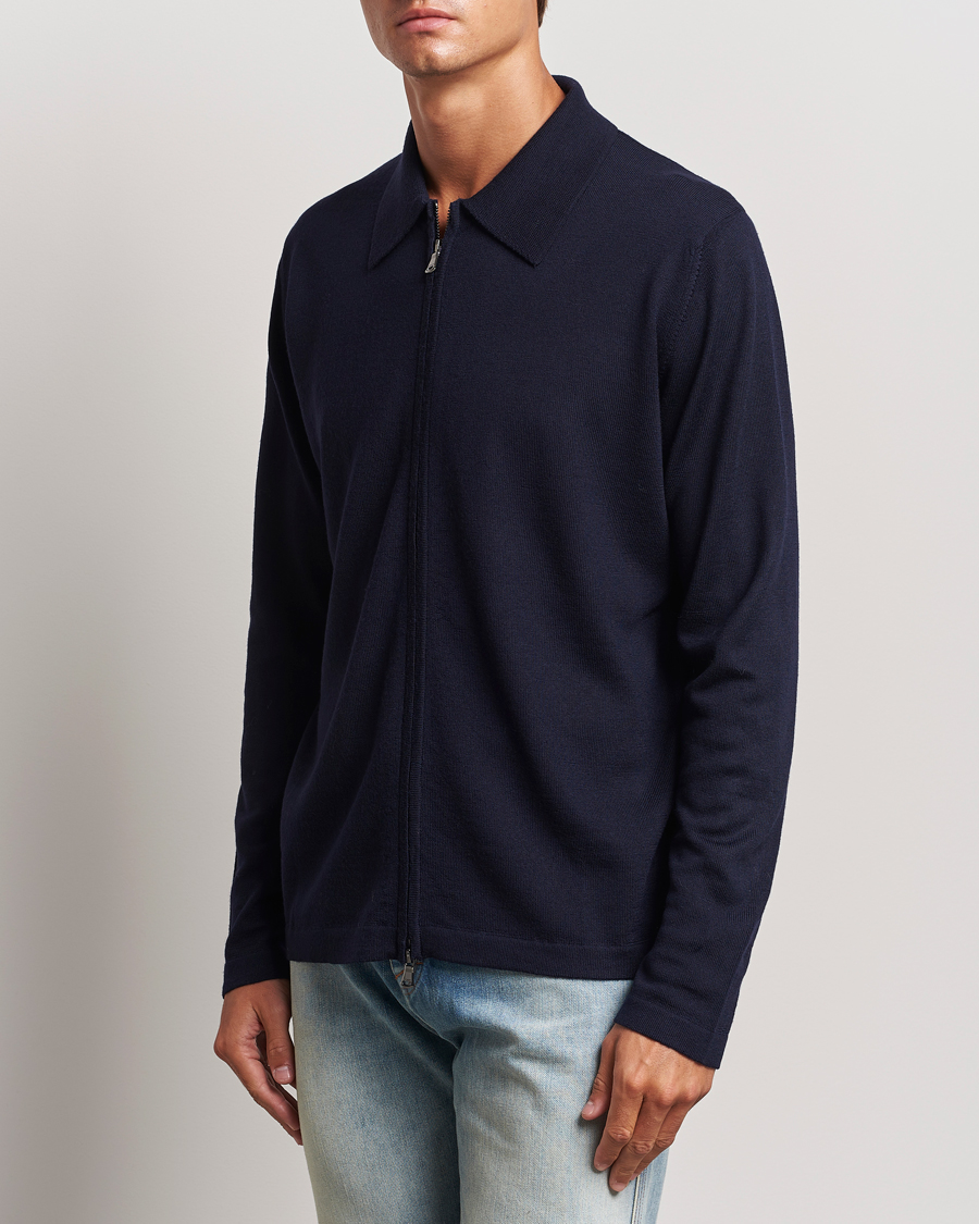 Men |  | J.Lindeberg | Kaleb Merino Zip Cardigan Navy