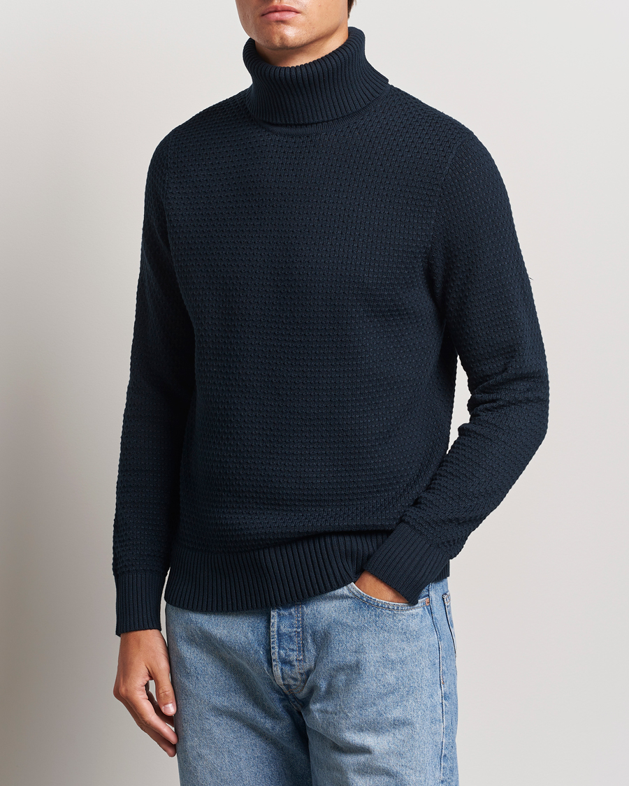 Men |  | J.Lindeberg | Olivero Structure Cotton Turtleneck Navy