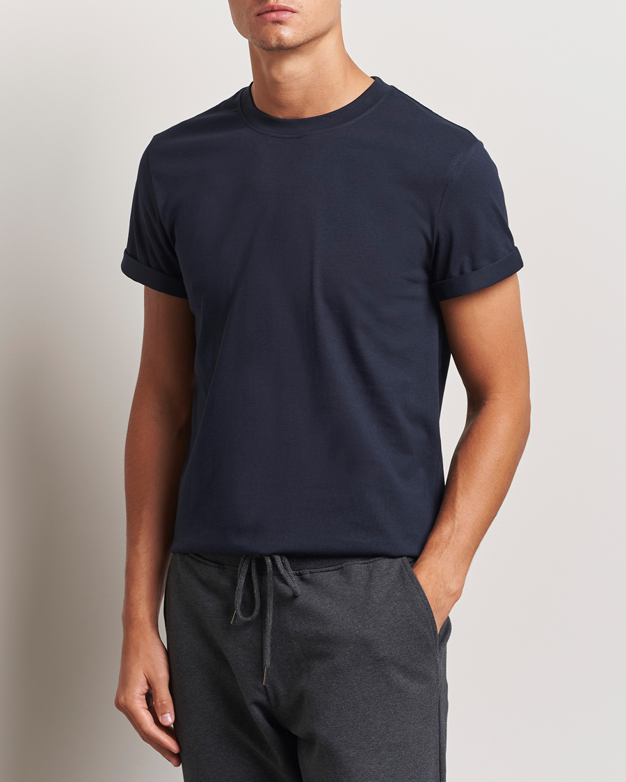 Men |  | Bread & Boxers | Roll-Up Crew Neck T-Shirt Dark Navy