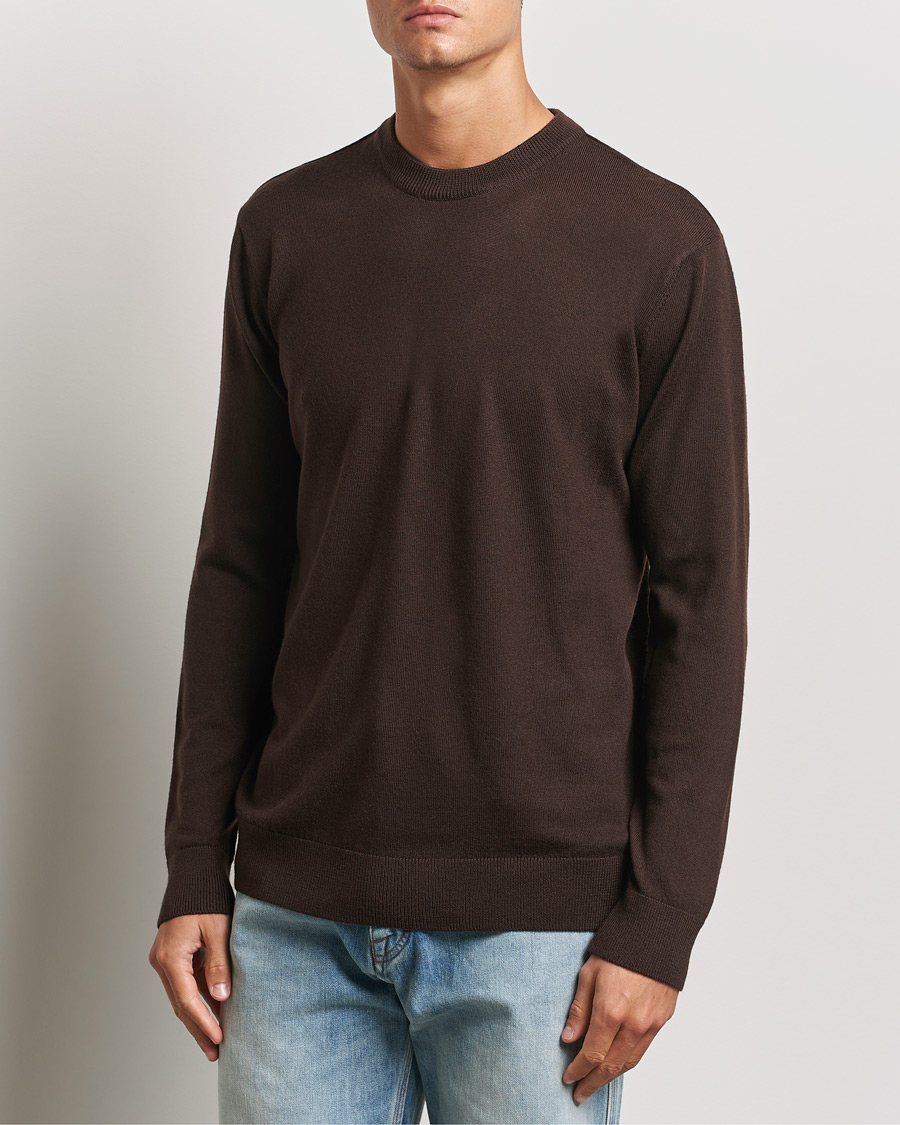 Men |  | KnowledgeCotton Apparel | Regular Merino Knit Crew Neck Brown