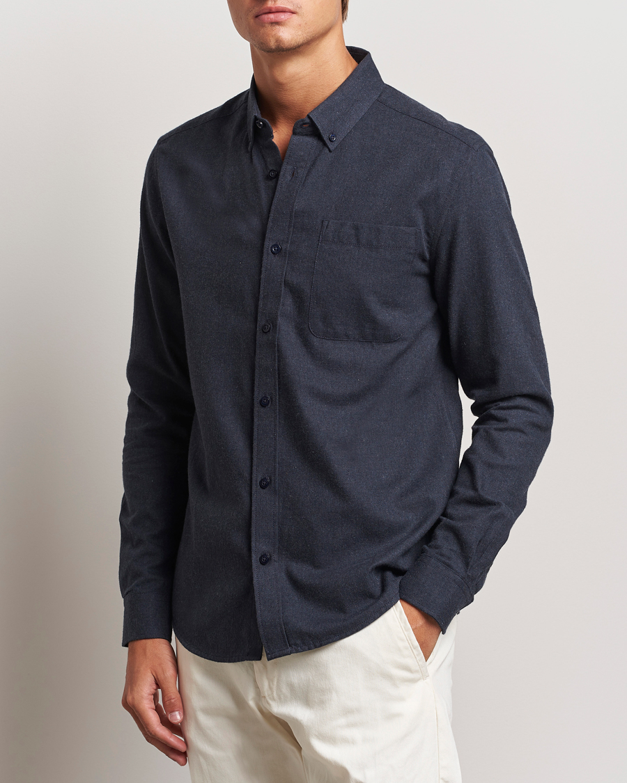 Men | Casual | KnowledgeCotton Apparel | Regular Fit Melange Flannel Shirt Navy