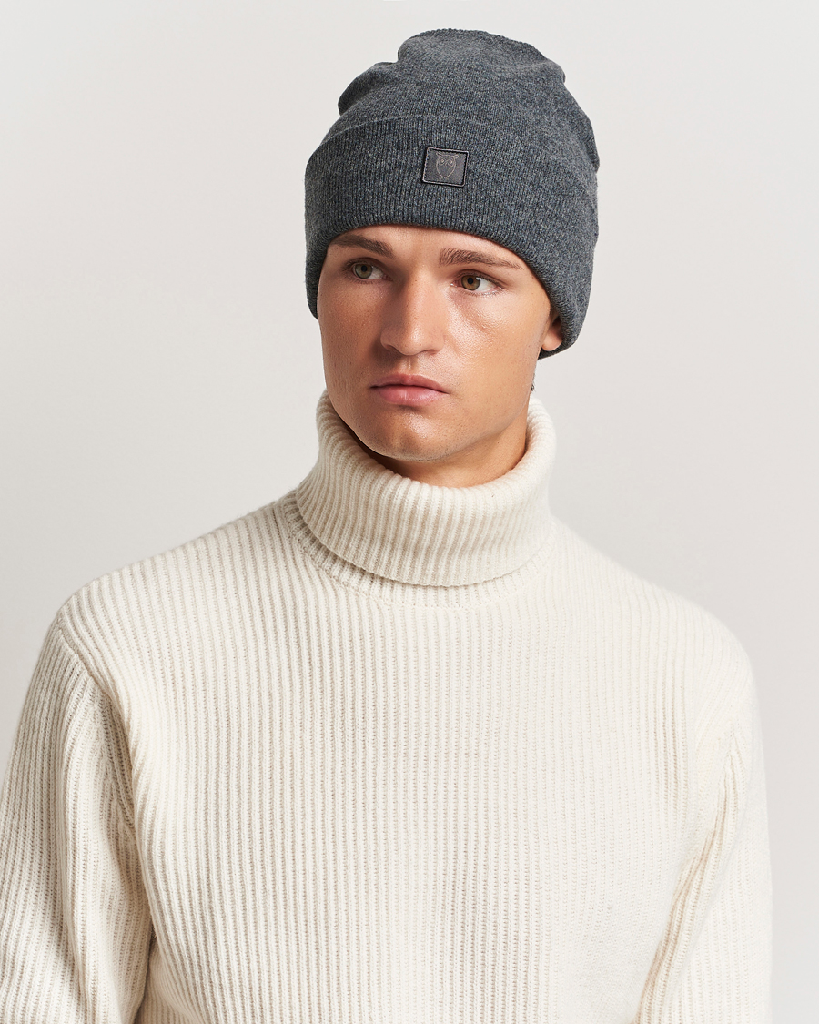 Men |  | KnowledgeCotton Apparel | Double Layer Wool Beanie Dark Grey