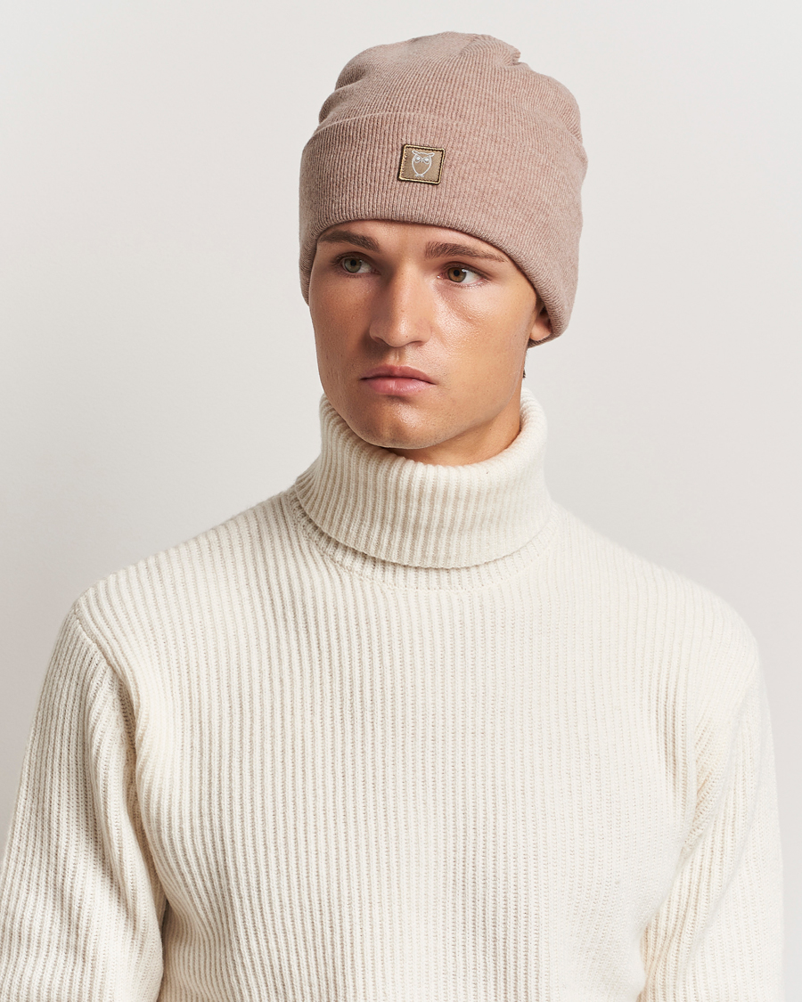 Men |  | KnowledgeCotton Apparel | Double Layer Wool Beanie Light Beige