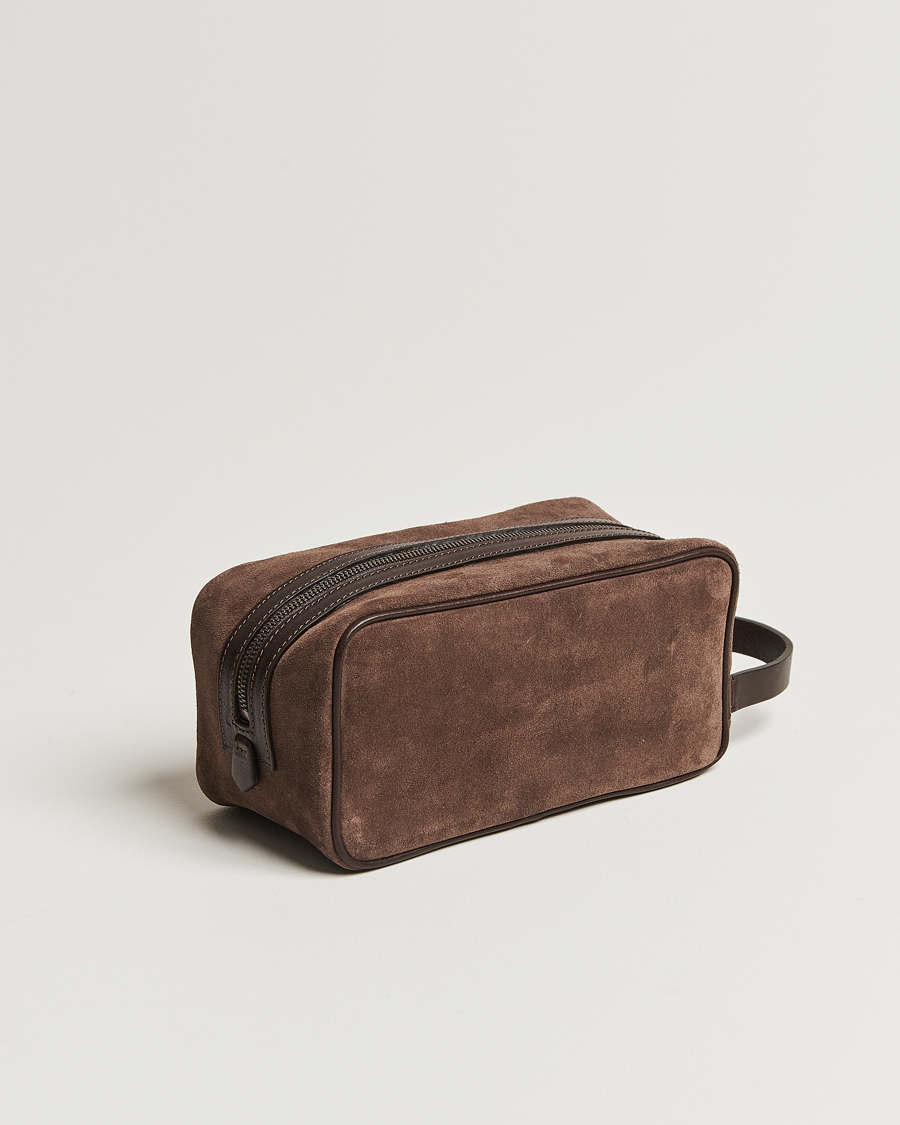 Men | Wash Bags | Anderson\'s | Suede Washbag Dark Brown