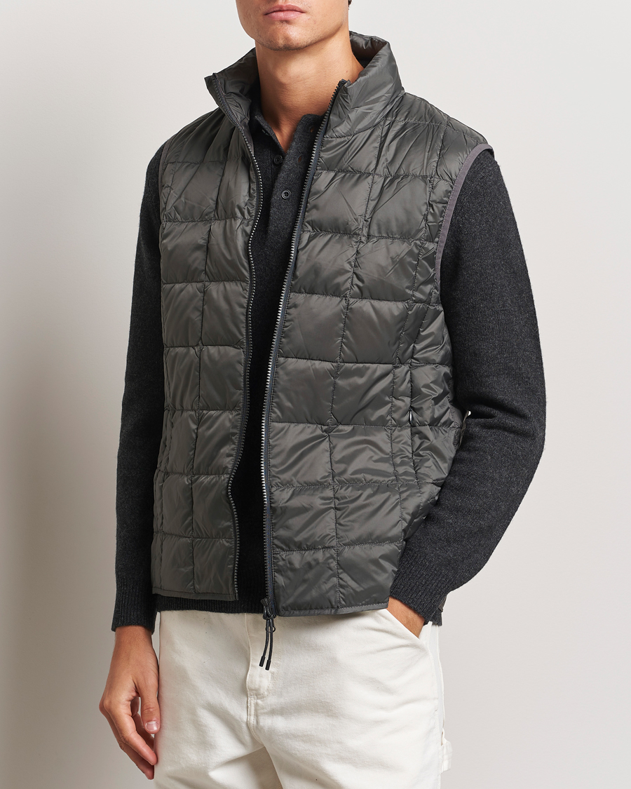 Men | Gilets | TAION | High Neck Full Zip Lightweight Down Vest Charcoal