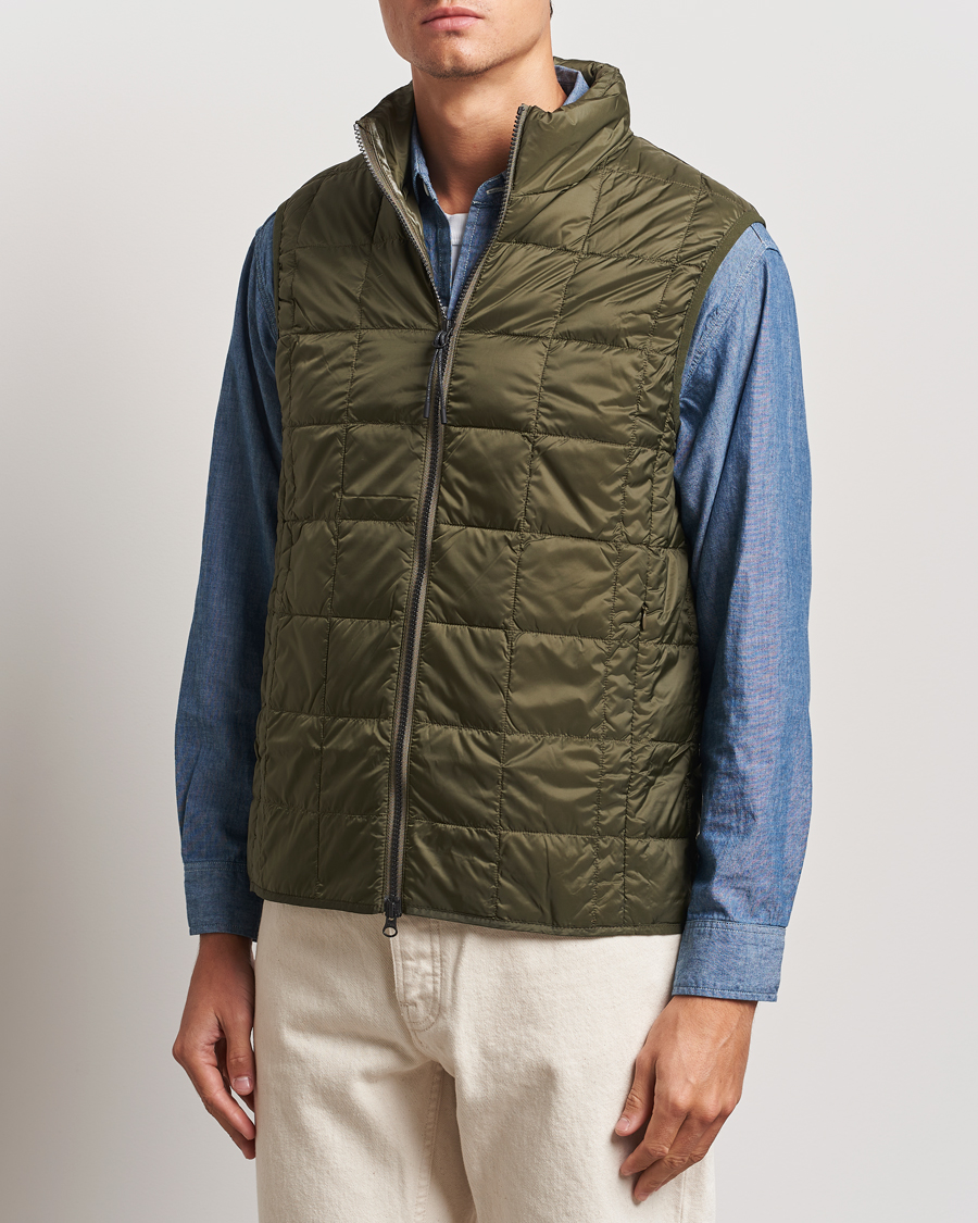 Men | Gilets | TAION | High Neck Full Zip Lightweight Down Vest Dark Olive