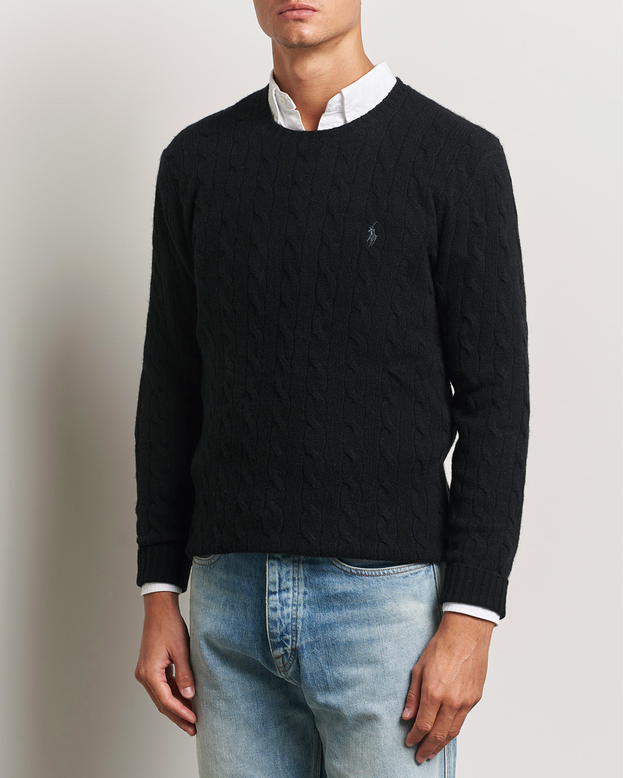 Men |  | Polo Ralph Lauren | Wool/Cashmere Cable Crew Neck Polo Black