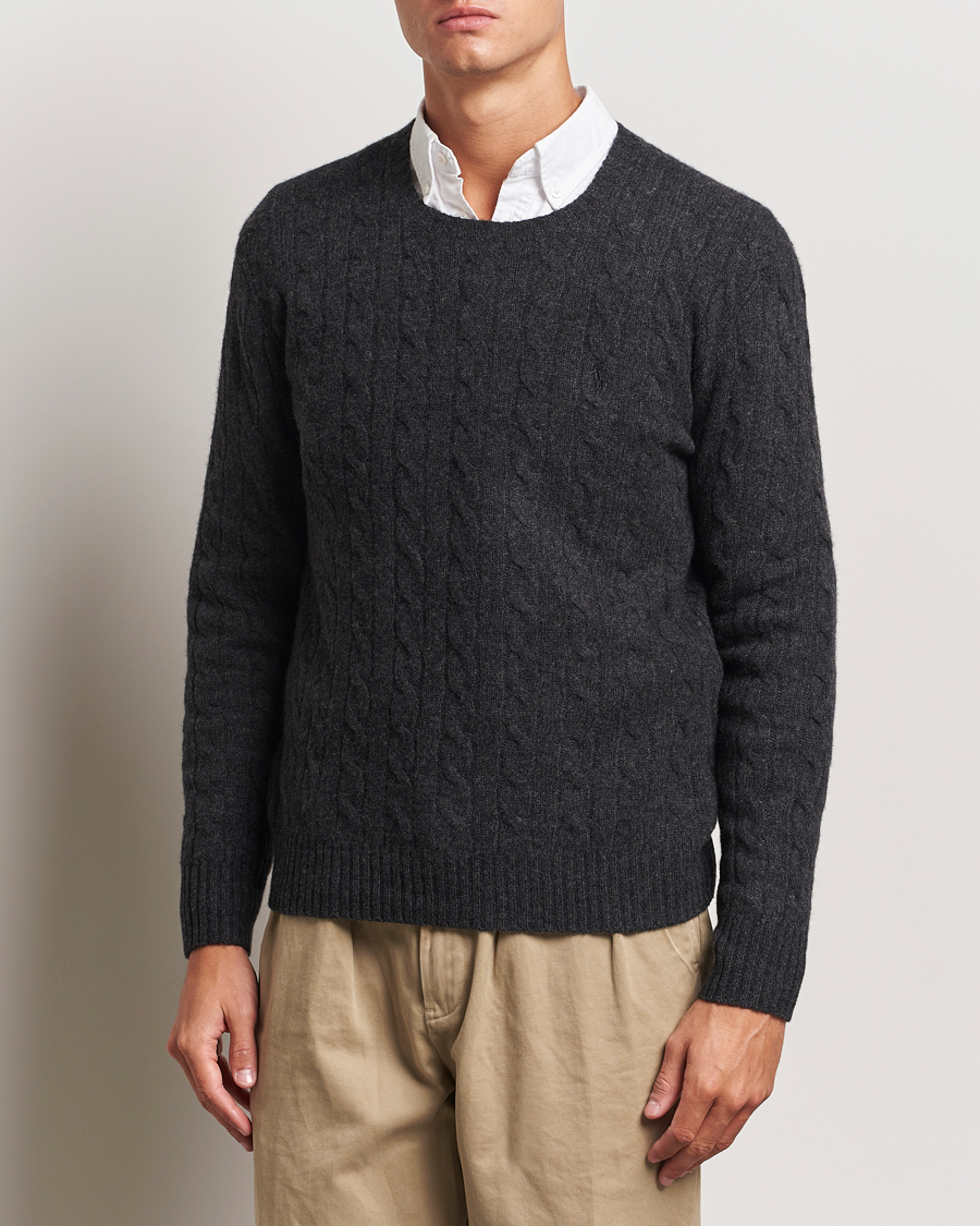 Men |  | Polo Ralph Lauren | Wool/Cashmere Cable Crew Neck Dark Granite Heather