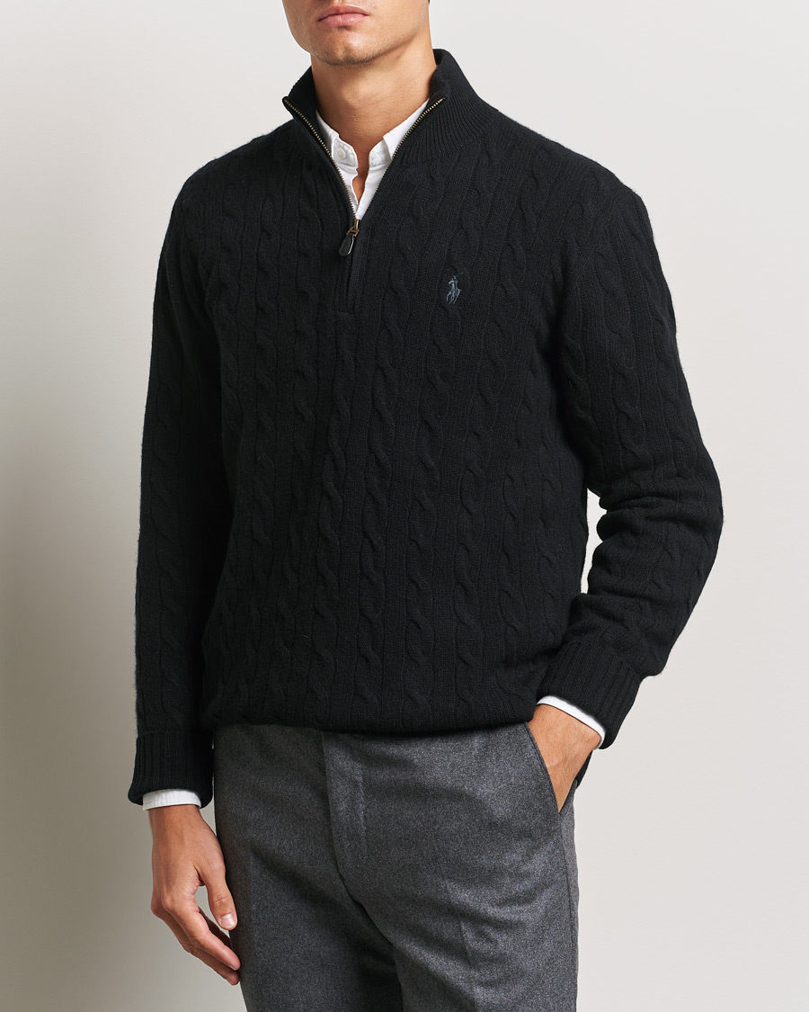 Men |  | Polo Ralph Lauren | Wool/Cashmere Cable Half Zip Polo Black