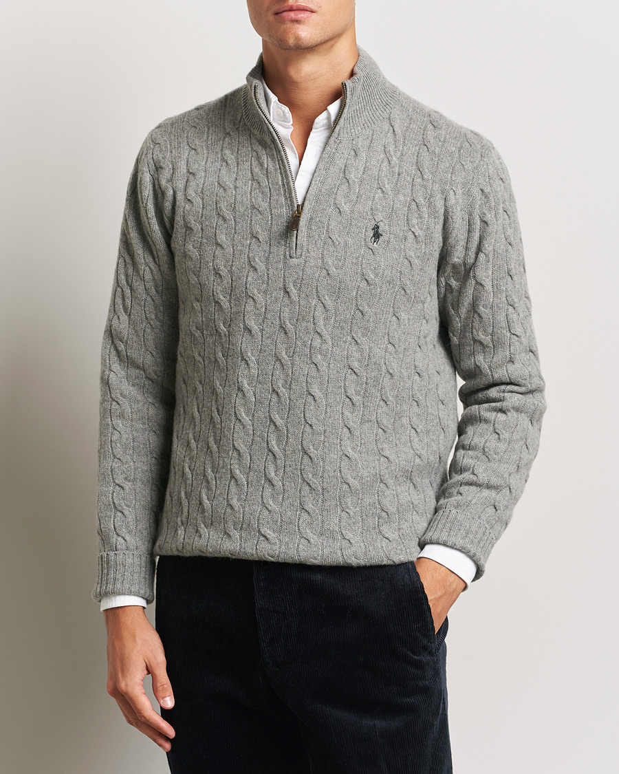 Men |  | Polo Ralph Lauren | Wool/Cashmere Cable Half Zip Fawn Grey Heather