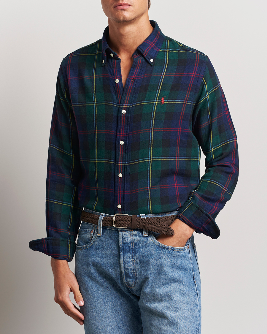 Men |  | Polo Ralph Lauren | Custom Fit Double Faced Checked Shirt Green/Indigo