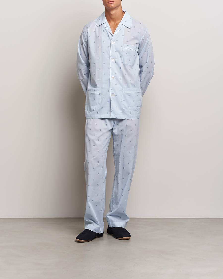 Men |  | Derek Rose | Piped Cotton Pyjama Set Blue