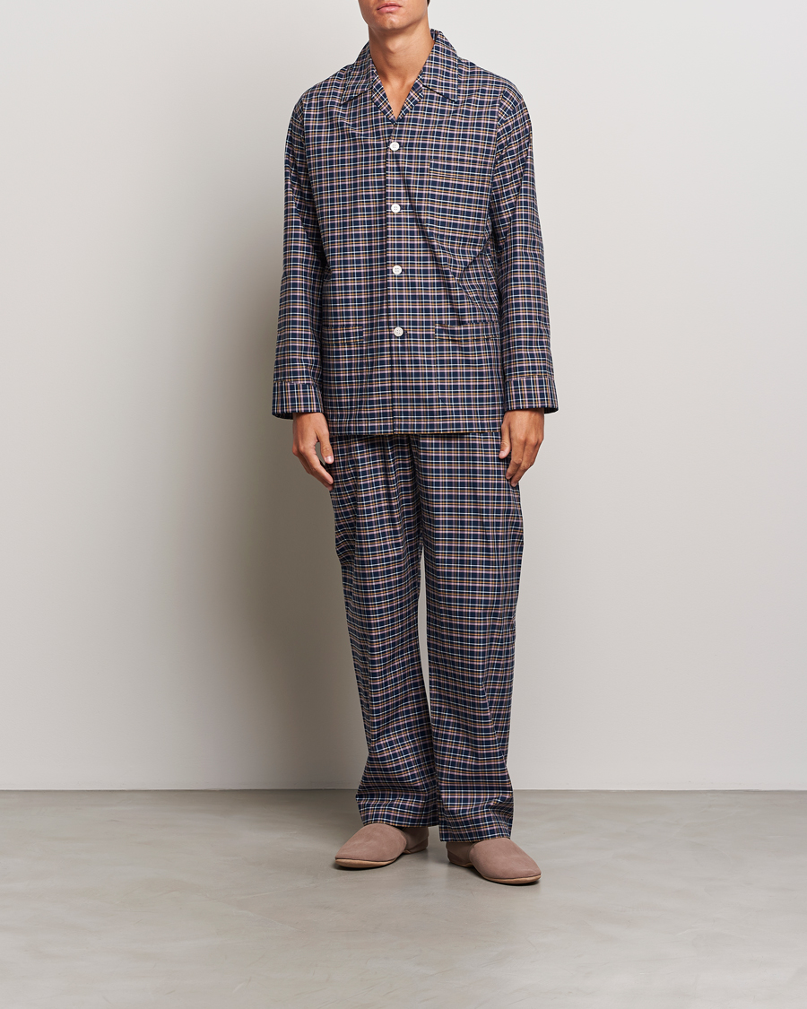 Men |  | Derek Rose | Cotton Checked Pyjama Set Navy