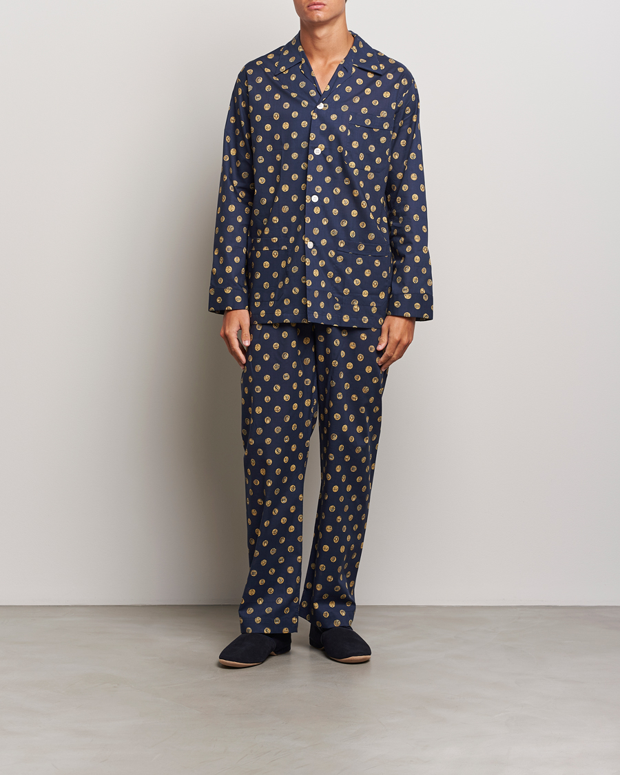 Men | Derek Rose | Derek Rose | Printed Cotton Pyjama Set Navy