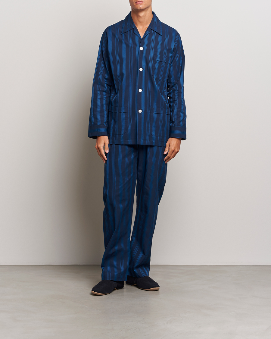 Men |  | Derek Rose | Striped Cotton Pyjama Set Navy