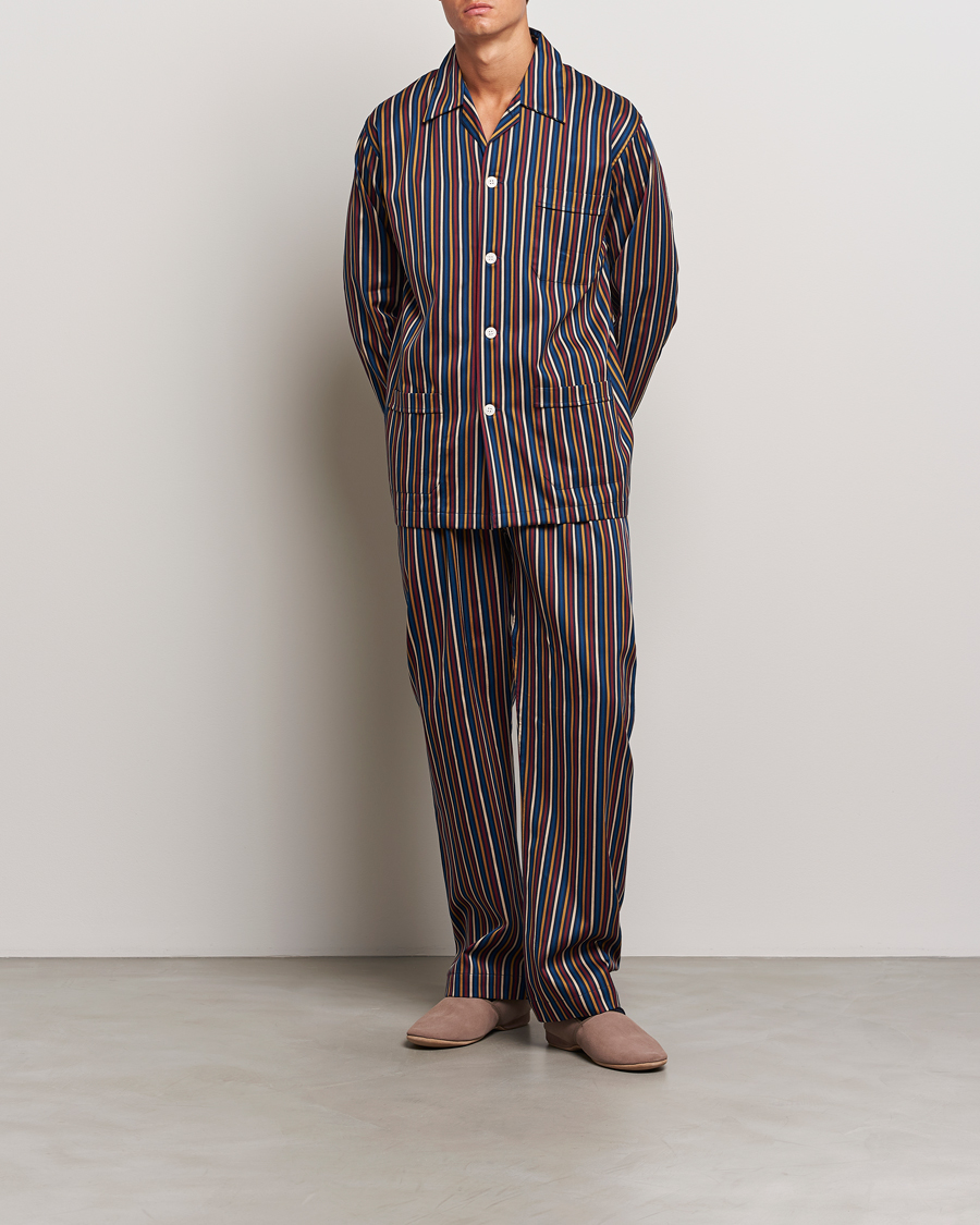 Men | Derek Rose | Derek Rose | Striped Cotton Pyjama Set Navy
