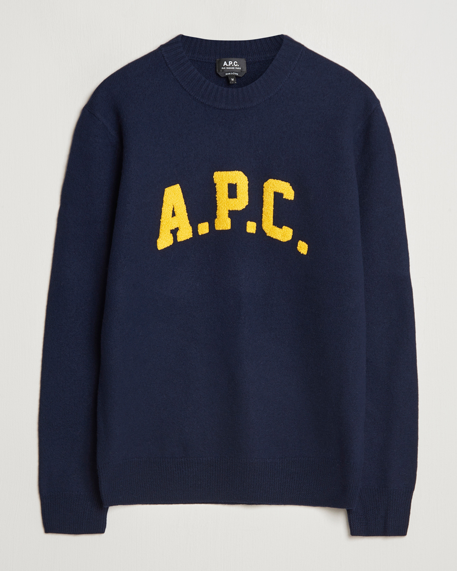 A.P.C. Rue Madame Paris Black hot White Knit Long Sleeve Crewneck Pullover Sweater L