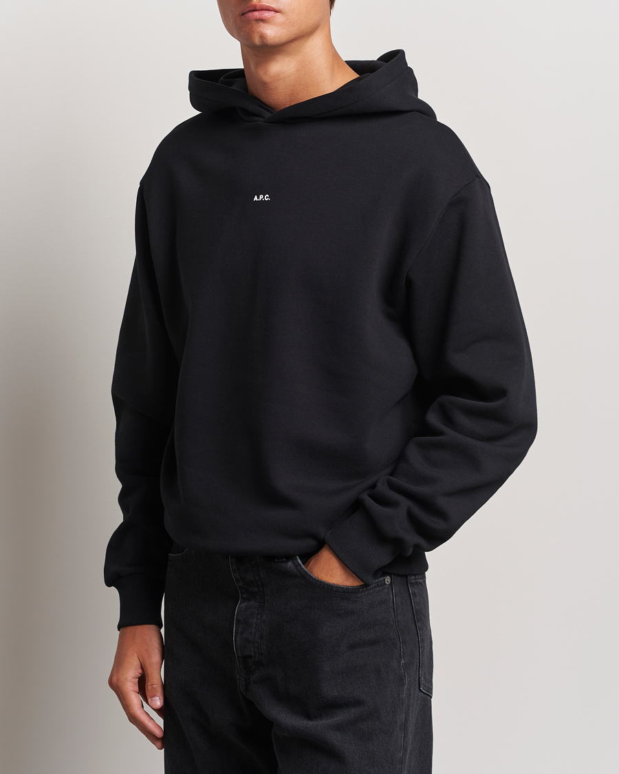 Men | Sweaters & Knitwear | A.P.C. | Boxy Micro Center Logo Hoodie Black