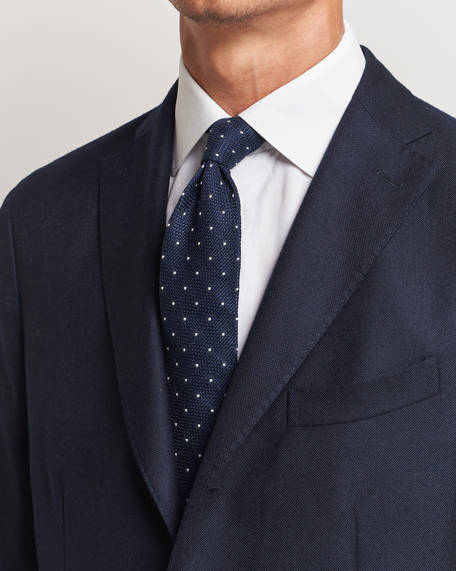 Men |  | Amanda Christensen | Silk Grenadine Dot 8cm Tie Navy