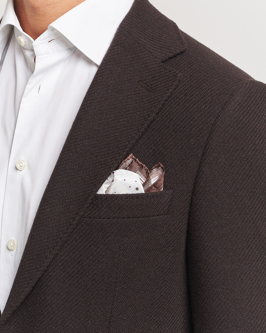 Men |  | Amanda Christensen | Silk Twill Printed Flower Pocket Square Brown