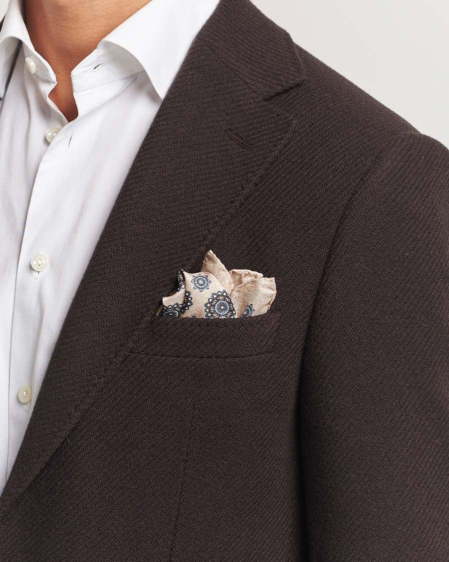 Men |  | Amanda Christensen | Silk Twill Printed Flower Pocket Square Cream