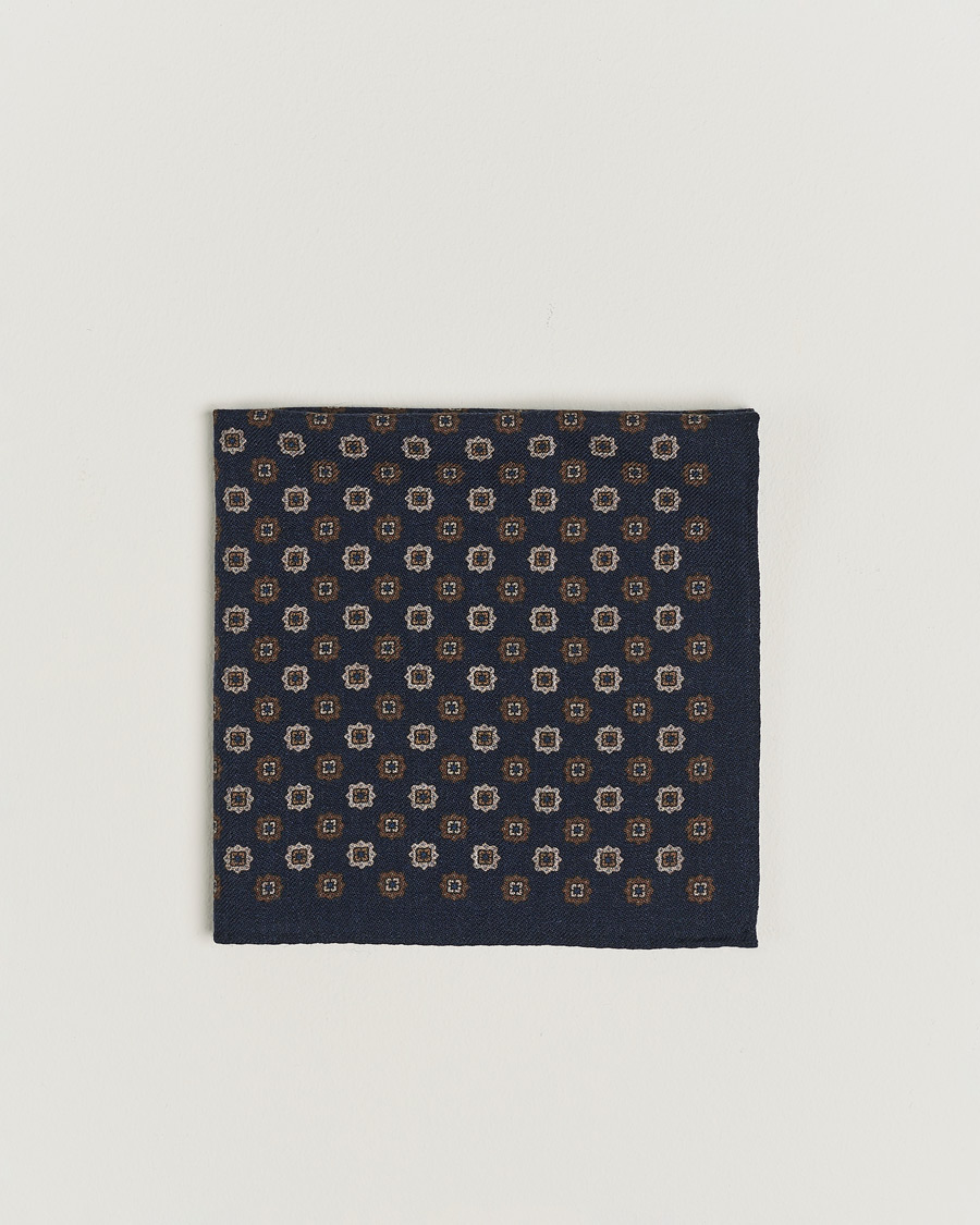 Men |  | Amanda Christensen | Wool Flannel Printed Flower Pocket Square Navy