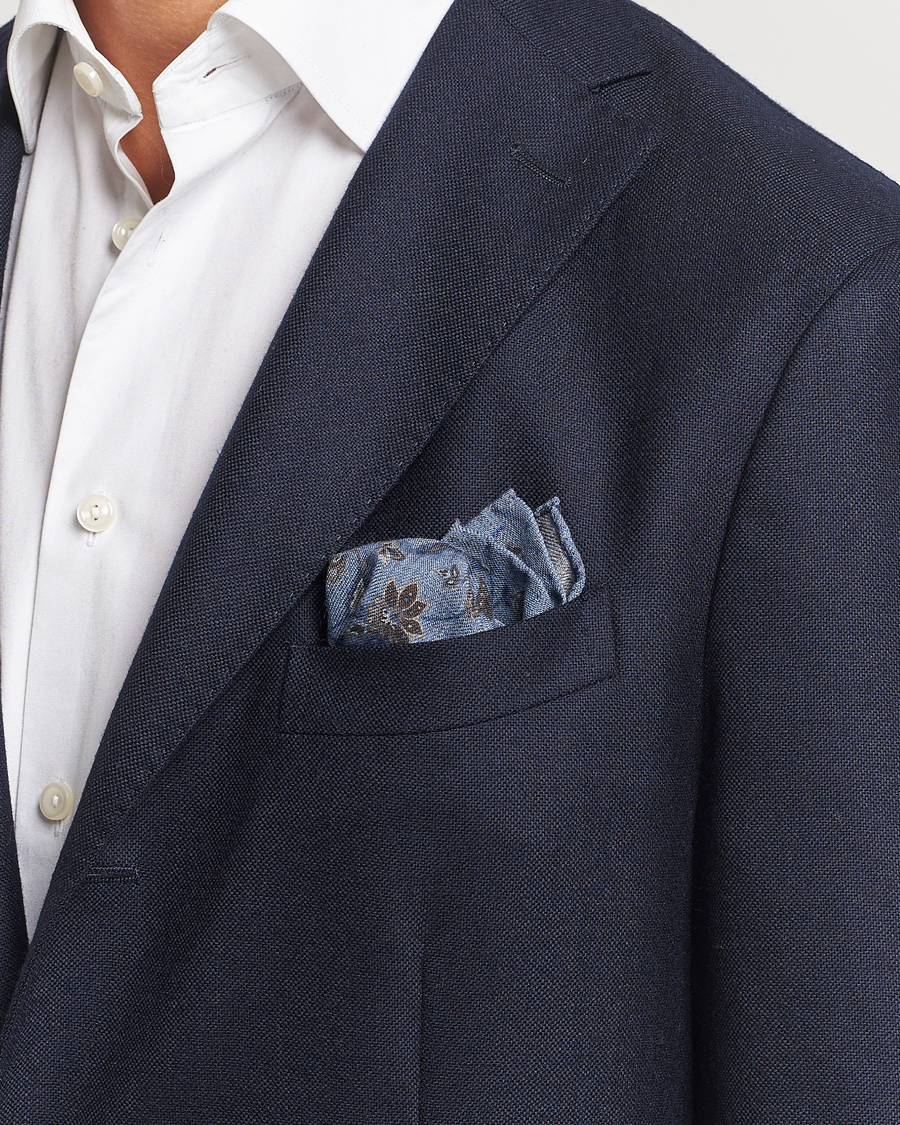 Men |  | Amanda Christensen | Wool Flannel Printed Flower Pocket Square Blue