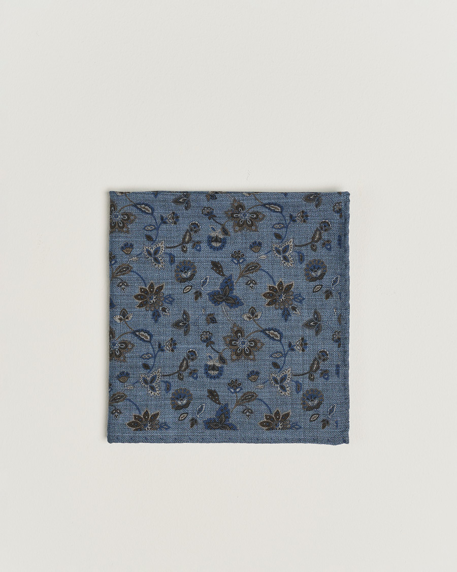 Men |  | Amanda Christensen | Wool Flannel Printed Flower Pocket Square Blue