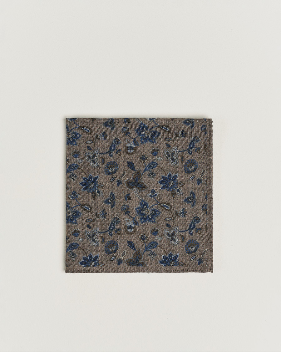 Men |  | Amanda Christensen | Wool Flannel Printed Flower Pocket Square Brown