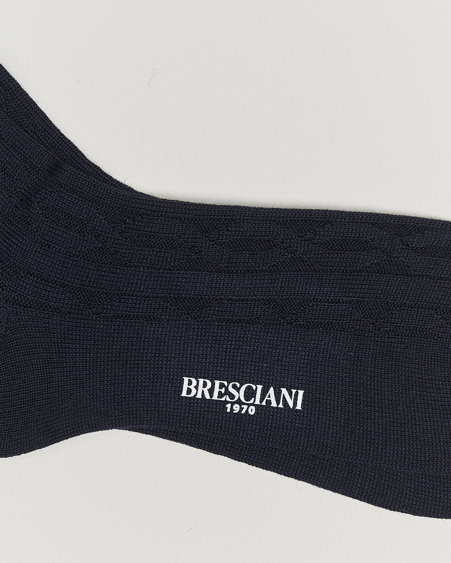 Men |  | Bresciani | Link Ribbed Wool Socks Navy