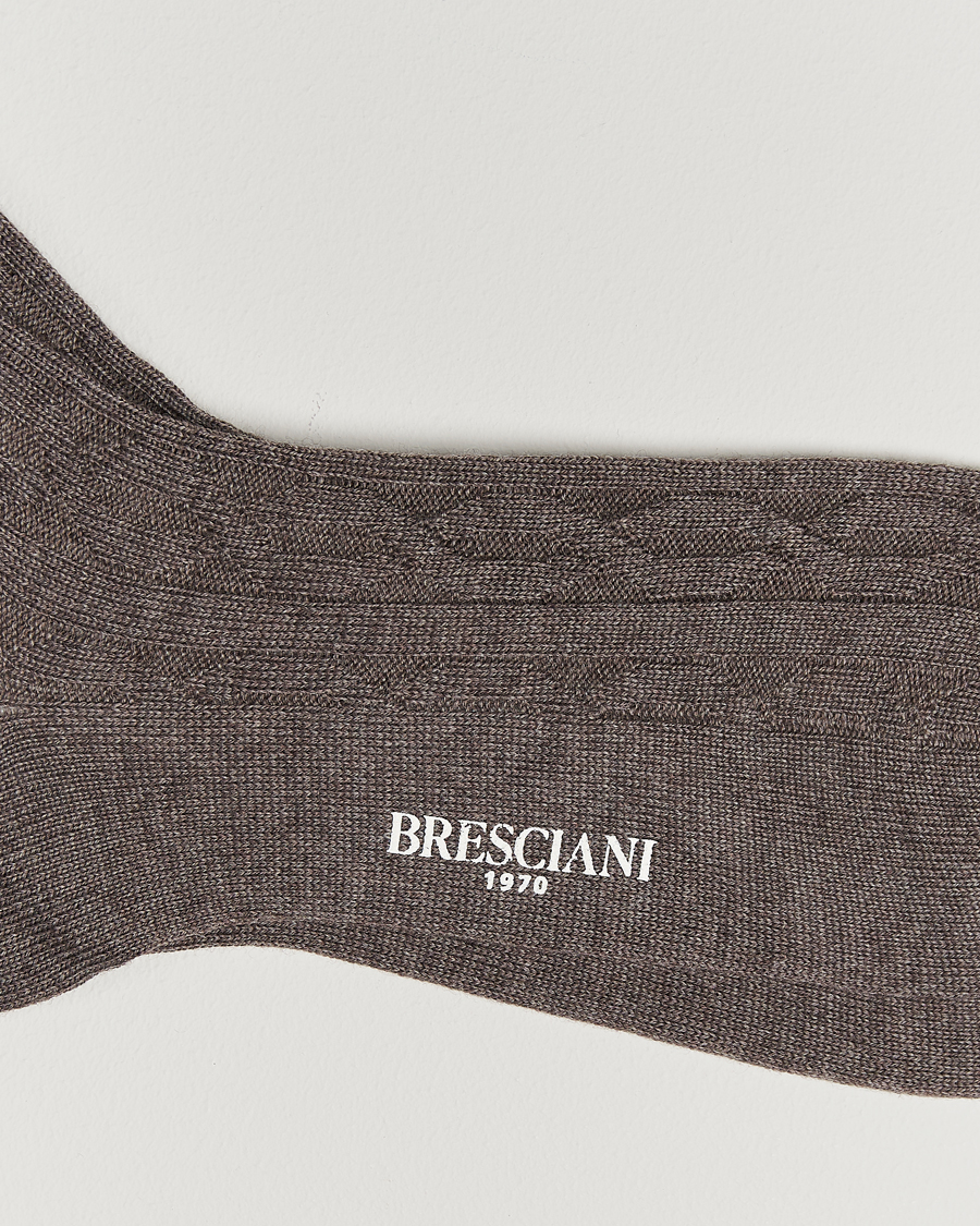 Men |  | Bresciani | Link Ribbed Wool Socks Taupe