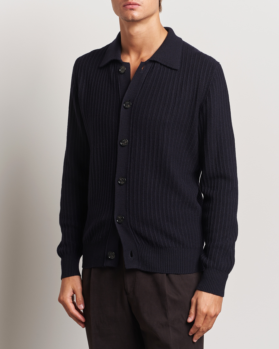 Men |  | Altea | Rib Wool Cardigan Navy