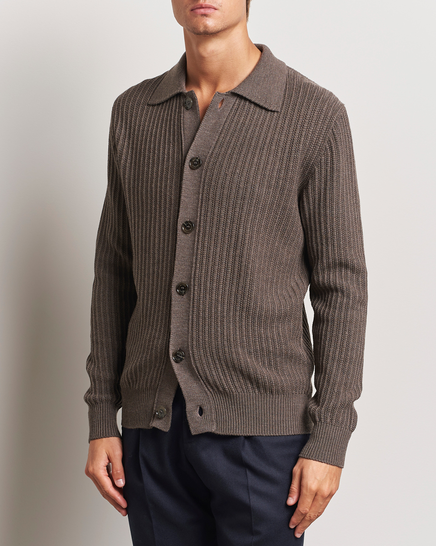 Men |  | Altea | Rib Wool Cardigan Taupe