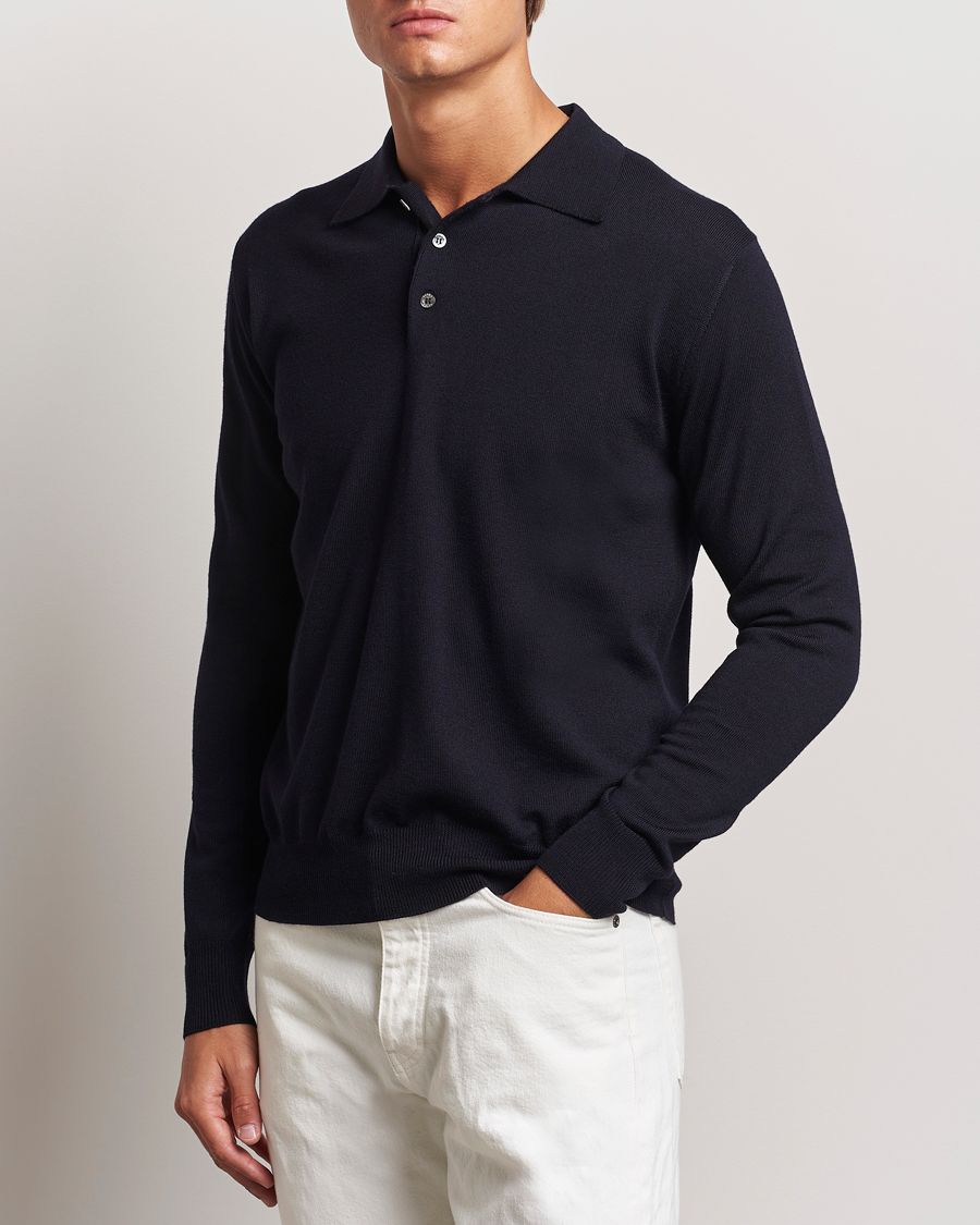 Men |  | Altea | Merino Long Sleeve Polo Navy